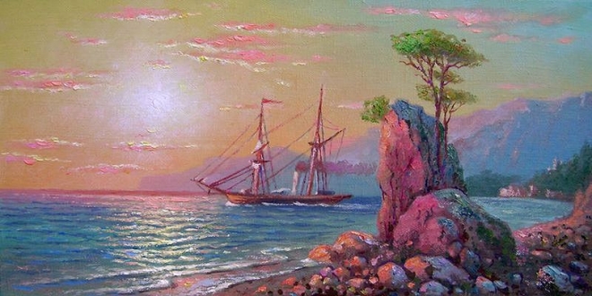 Картина маслом Восход у Крымских берегов.