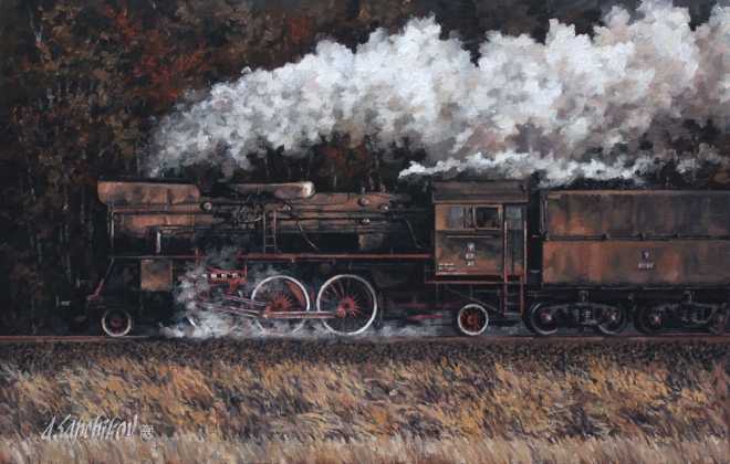 Картина маслом на холсте "Осенний рейс"