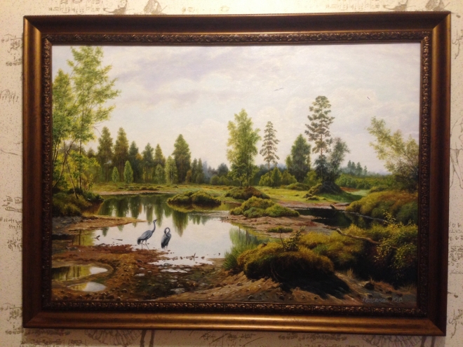 Картина маслом И.Шишкин "Журавли на болоте" копия