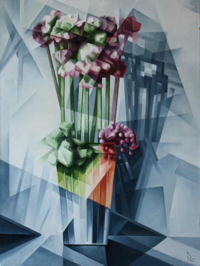 Картина маслом на холсте Ваза с цветами. Кубофутуризм
