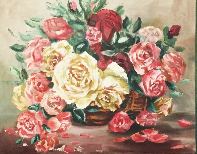 Картина корзина с цветами
