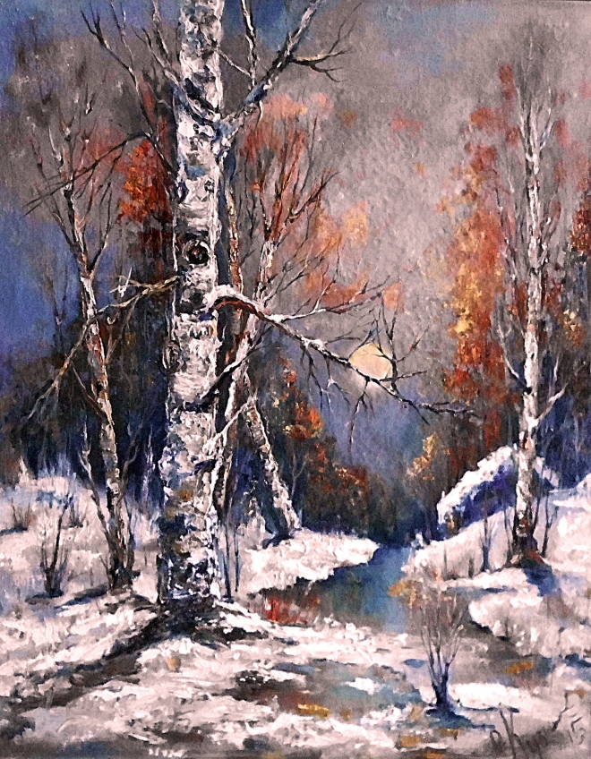 Картина маслом Зимний лес
