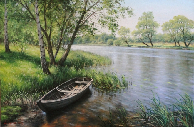 Картина маслом Пейзаж с лодкой