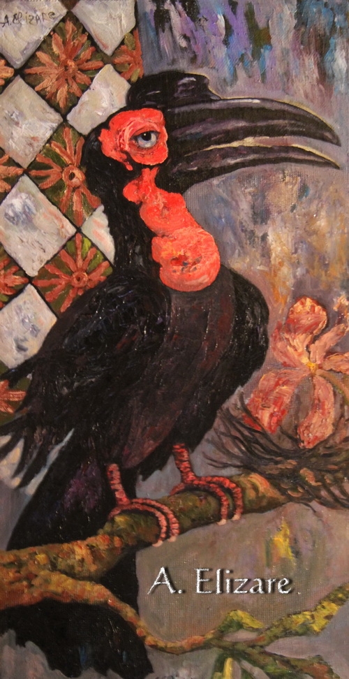 Картина маслом на холсте Гигантский краснозобый африканский ворон