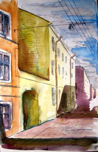 Картина акварелью Улица