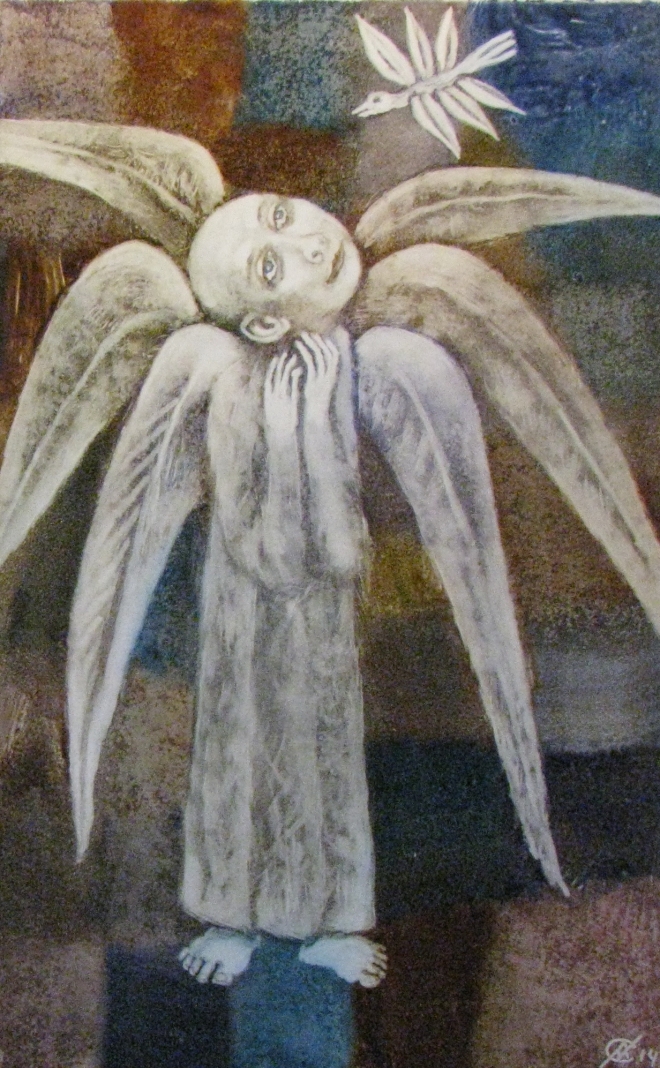 Картина маслом Ангел и птица . Angel & Bird.