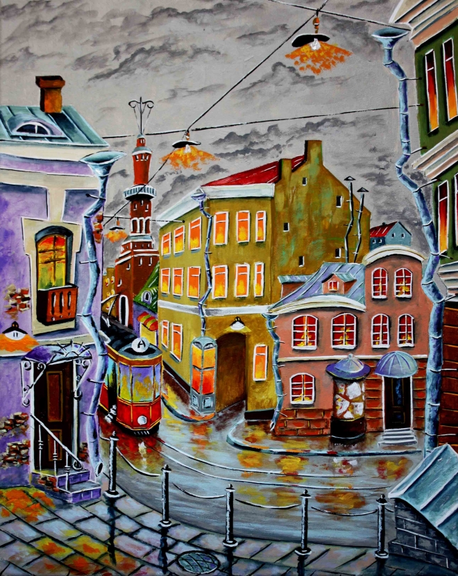Картина на холсте Трамвай, умытый дождем