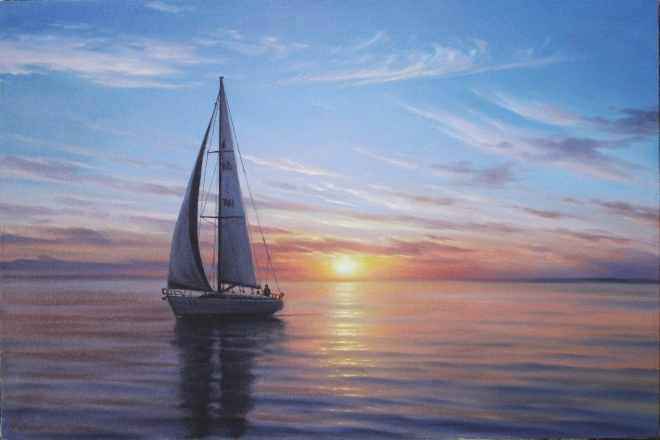 Картина маслом Пейзаж с яхтой
