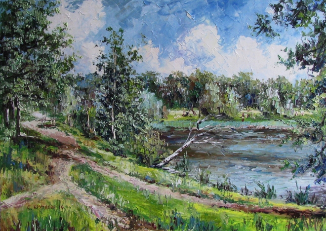 Картина маслом Тропинки у пруда