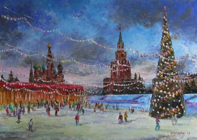Картина маслом на холсте Каток на Красной площади