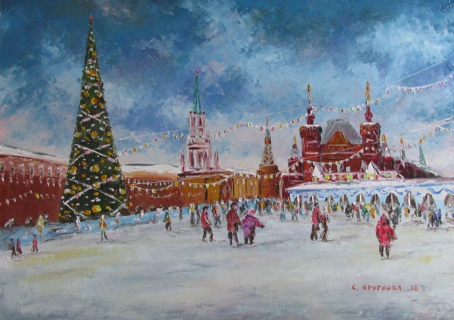 Картина маслом Ёлка на Красной площади