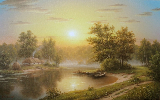 Картина маслом Туман над рекой