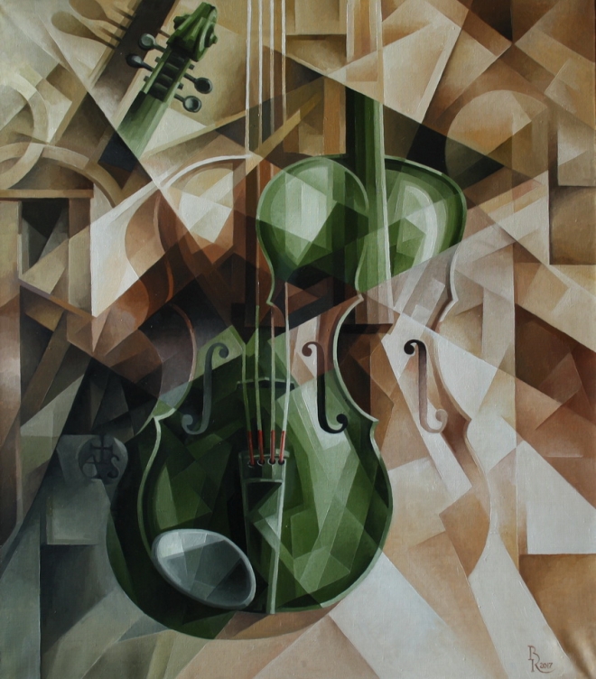 Картина Зелёная скрипка. Пост-кубофутуризм