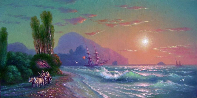 Картина маслом Закат над Аю-Дагом.