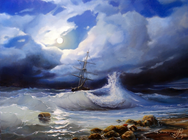 Картина маслом на холсте Бурное ночное море