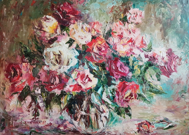 Картина маслом Розы весной