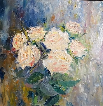Картина маслом на холсте Крем-розы