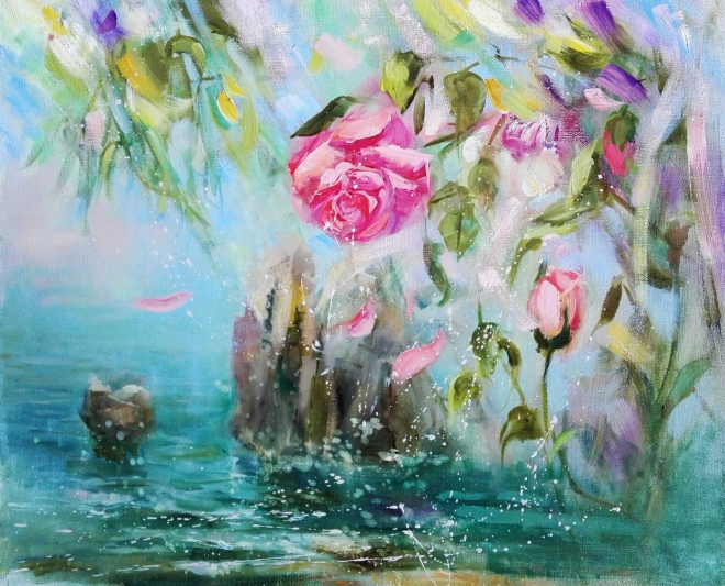 Картина маслом Море и розы