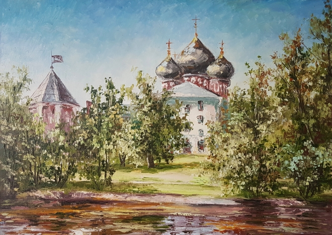 Картина маслом Мостовая башня и Покровский собор в Измайлове