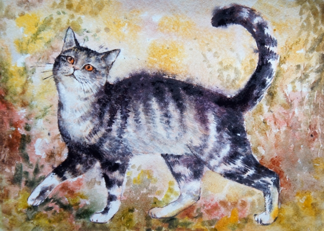 Картина акварелью "Котик"
