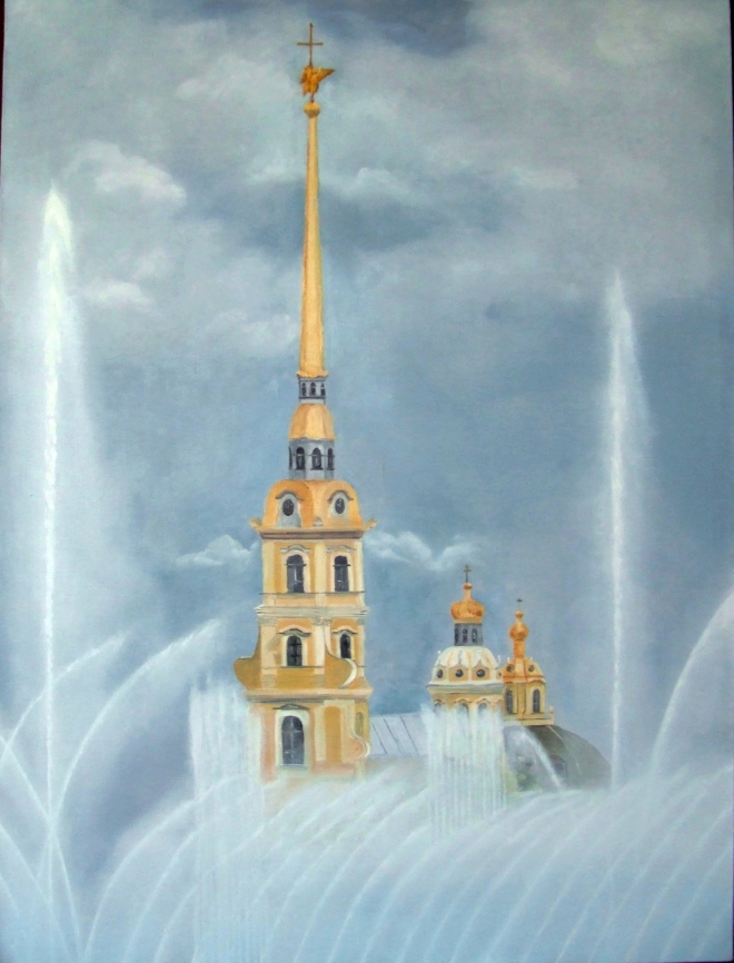 Картина маслом на холсте Фонтаны у Петропавловской крепости