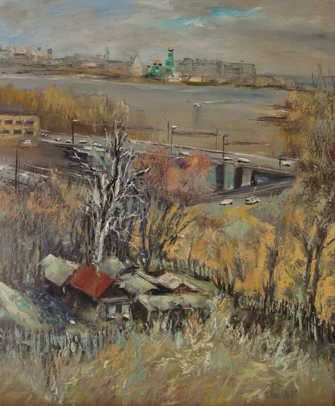 Картина маслом на холсте Вид на город со стеллы