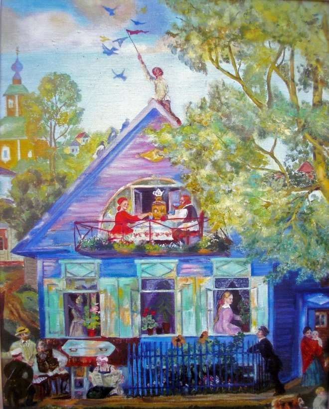 Картина маслом Копия картины Бориса Кустодиева "Голубой домик"