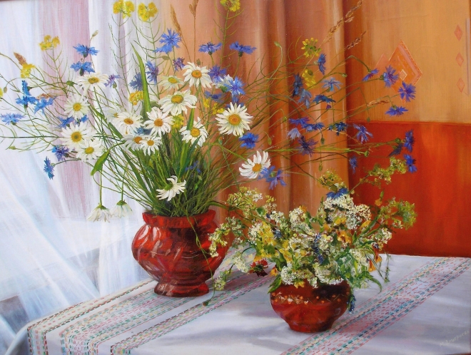 Картина маслом Натюрморт с полевыми цветами