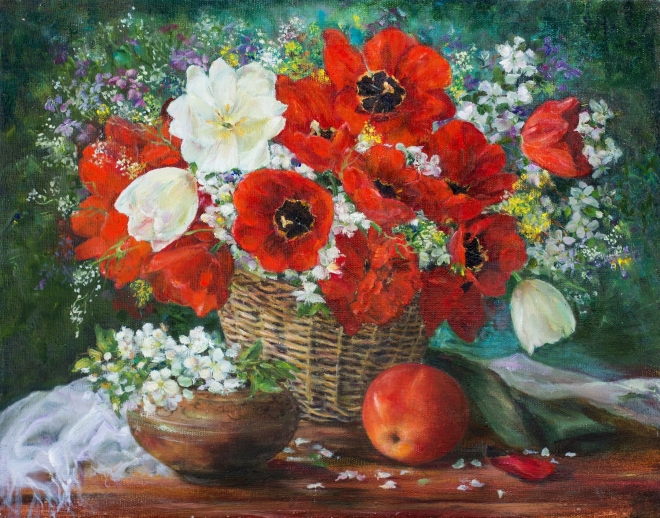 Картина маслом Натюрморт с тюльпанами
