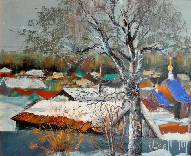 Картина маслом на холсте Зима в Майорском