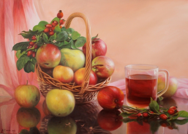 Картина маслом Корзина с яблоками