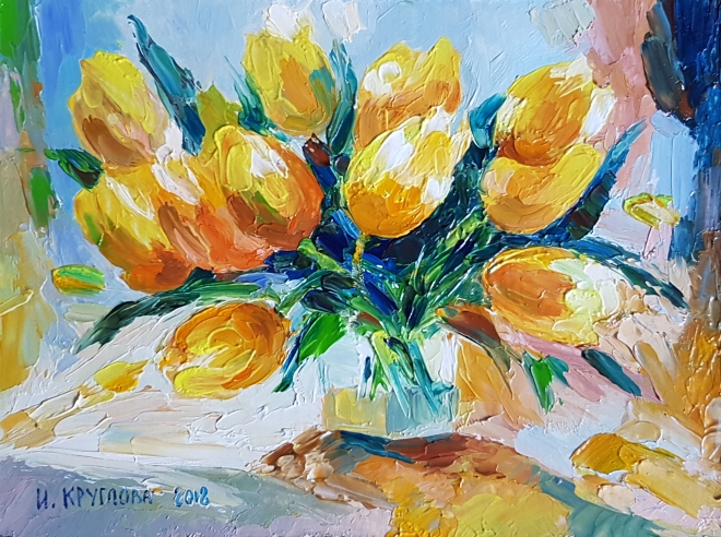 Картина маслом Желтые тюльпаны
