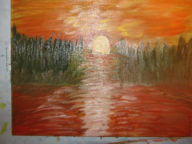 Картина маслом Восход солнца на Ангаре