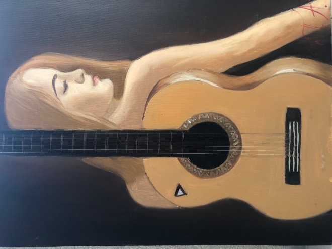 Картина маслом на холсте Девушка-гитара