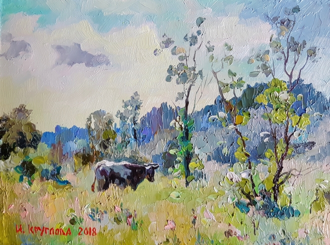 Картина маслом Пейзаж с коровой