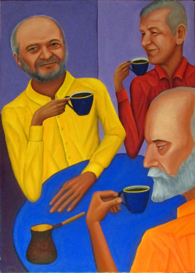 Картина маслом "Любители кофе"