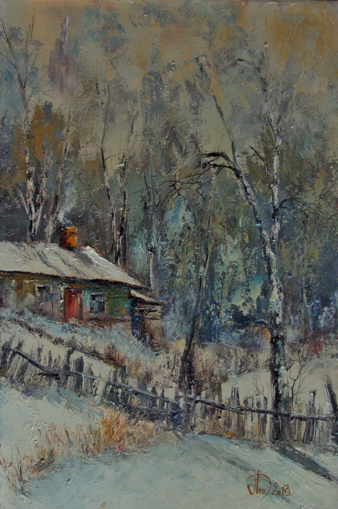 Картина маслом на холсте Зимняя дача