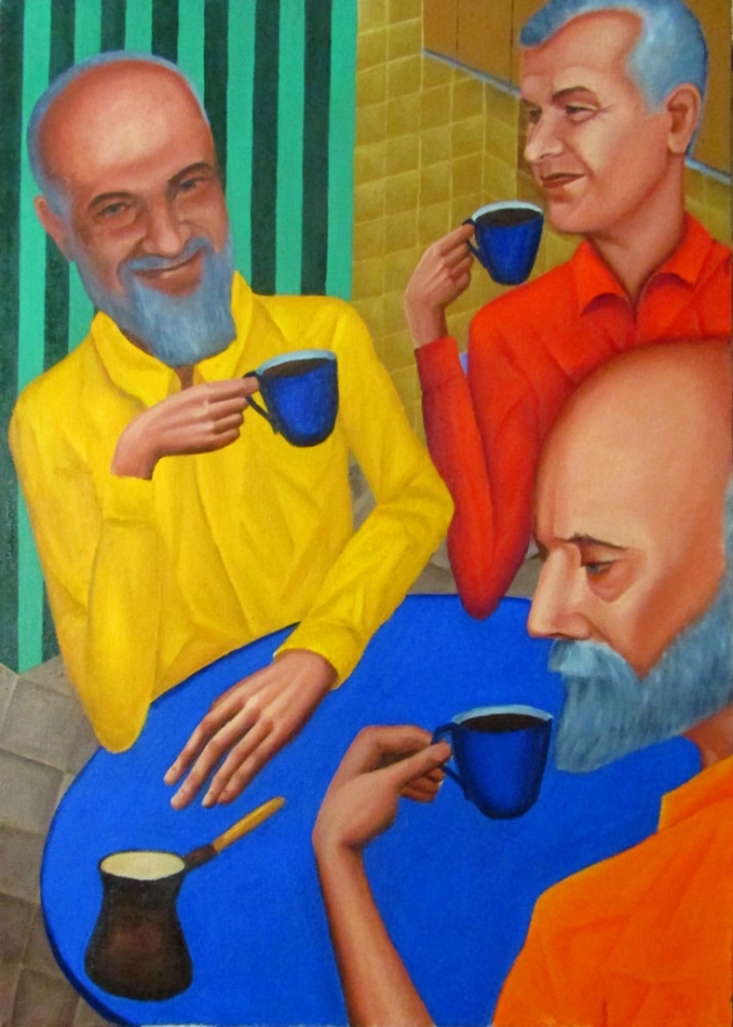 Картина маслом "Любители кофе".