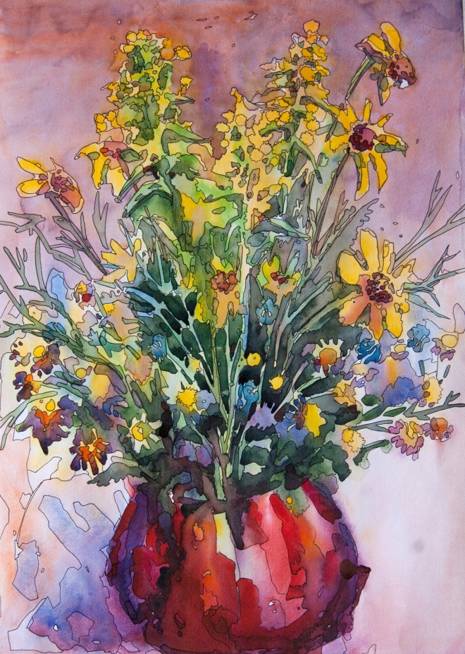 Картина акварелью Цветы в вазе