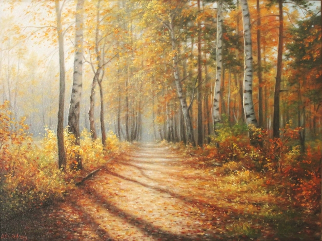 Картина маслом на холсте Осенняя аллея