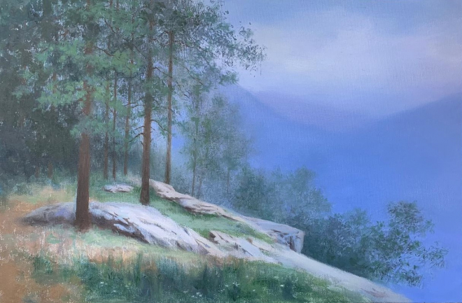 Картина маслом на холсте Сосны на скале