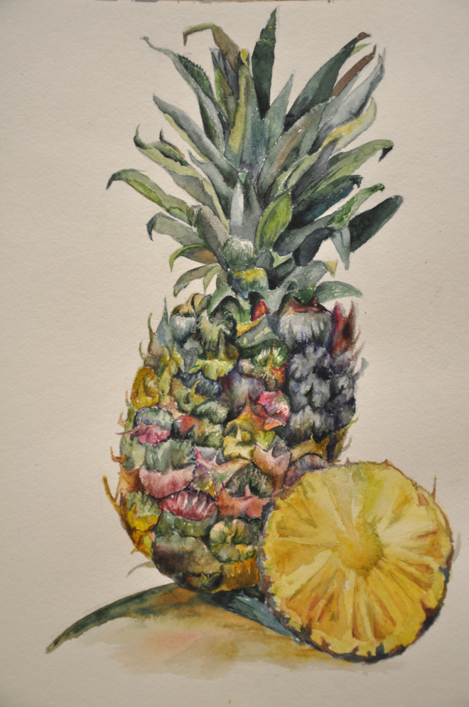Картина акварелью ананас