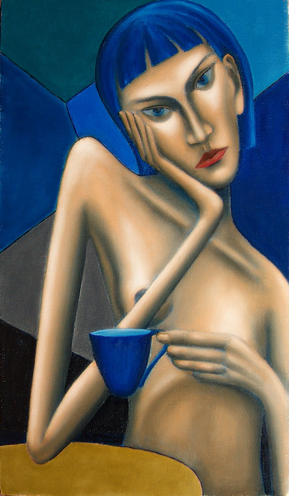 Картина маслом "Любительница кофе".