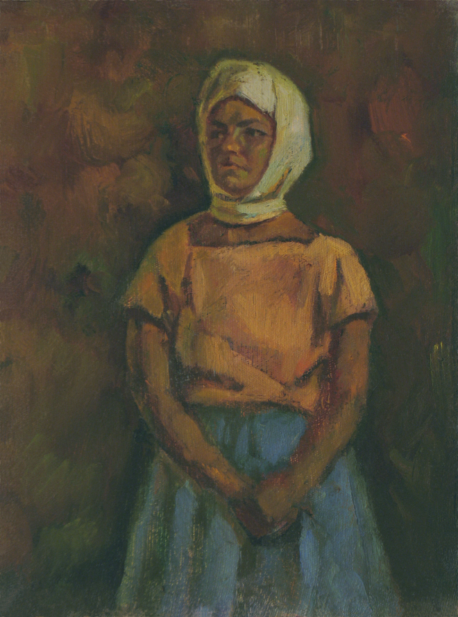 Картина маслом на холсте Портрет девушки в платке