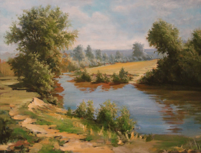 Картина маслом на холсте Летом у речки