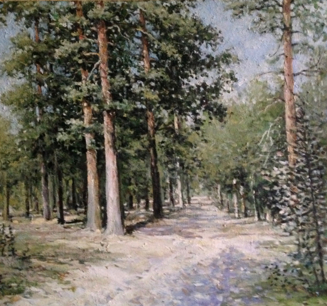 Картина маслом на холсте Дорога  в  сосновом  лесу