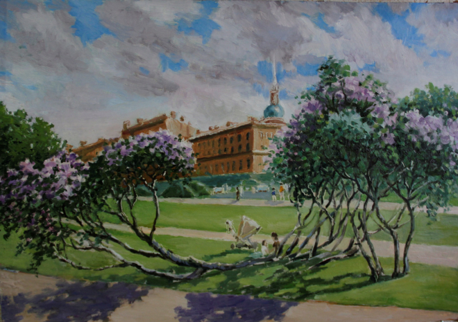 Картина маслом на холсте Санкт-Петербург.  Сирень цветет