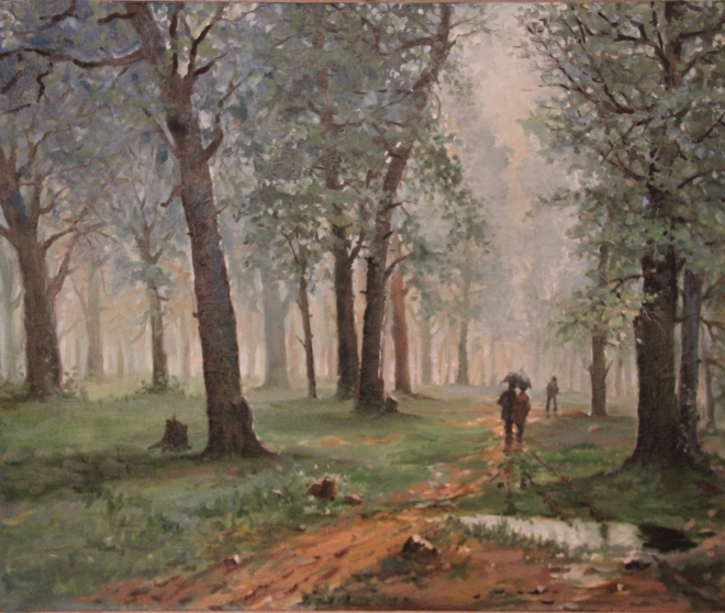 Картина маслом на холсте Дождь в лесу  /по мотивам  И. Шишкина /