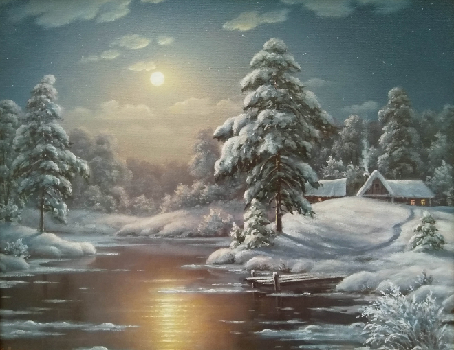 Картина маслом на холсте Зимний вечер