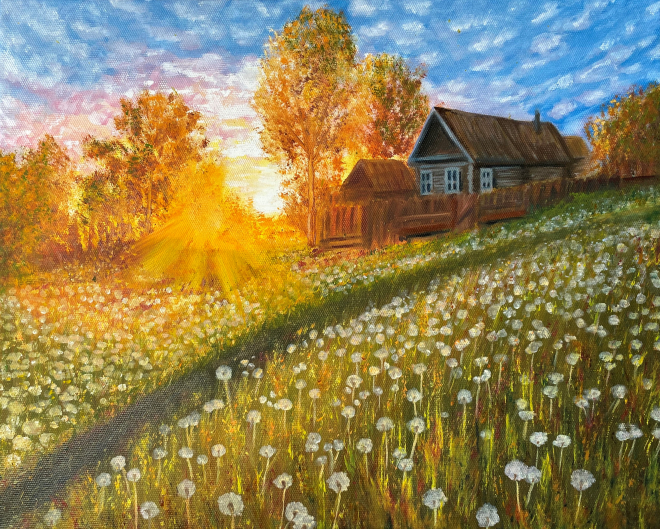Картина маслом на холсте Одуванчиковый рай